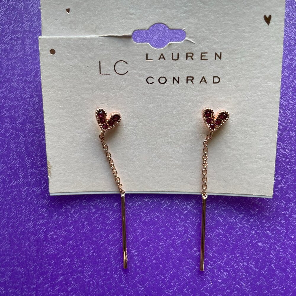 3/$12. Lauren Conrad Gold Tone Dangle Earrings with Pink Gem Heart